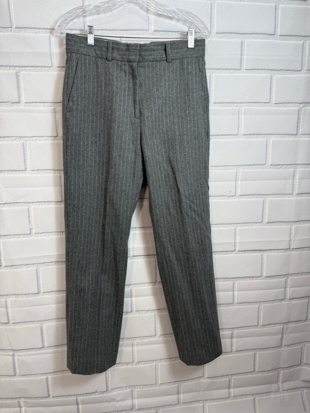Sandro Paris Gray Pinstripe Wool Dress Classic  designer Pants Size 40 / US 8 - Picture 6 of 16